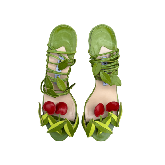 Manolo Blahnik Cherry Leaf Wrap Sandals