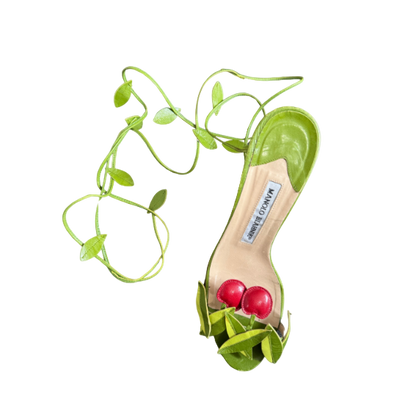Manolo Blahnik Cherry Leaf Wrap Sandals