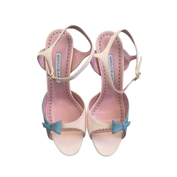 Manolo Blahnik Light Pink/Blue Bow Sandal Heels