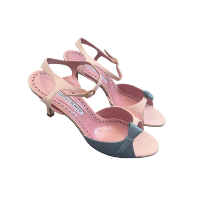 Manolo Blahnik Light Pink/Blue Bow Sandal Heels