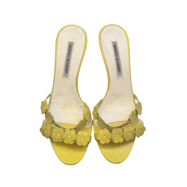 Manolo Blahnik Yellow Flower Mule Heels