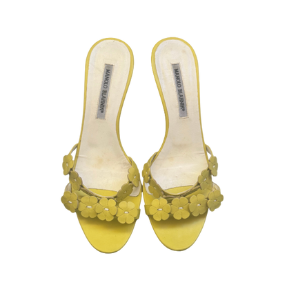 Manolo Blahnik Yellow Flower Mule Heels
