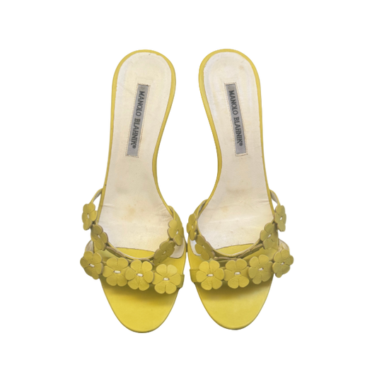 Manolo Blahnik Yellow Flower Mule Heels