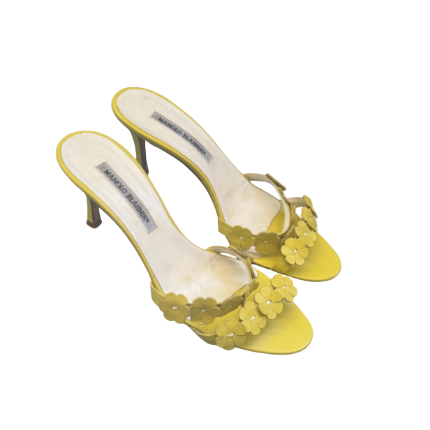 Manolo Blahnik Yellow Flower Mule Heels