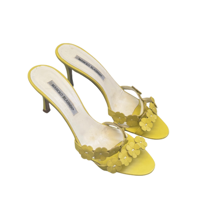 Manolo Blahnik Yellow Flower Mule Heels