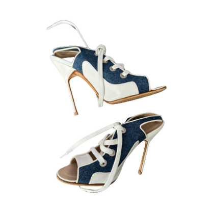 Manolo Blahnik Open Toe Denim Sneaker Mule Heels