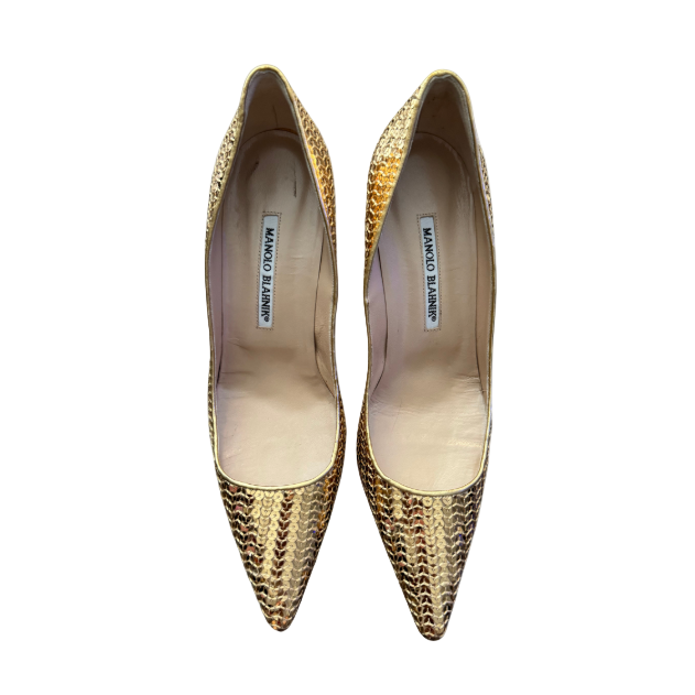 Manolo Blahnik Gold Sequin Pumps