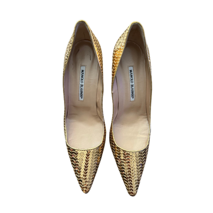 Manolo Blahnik Gold Sequin Pumps