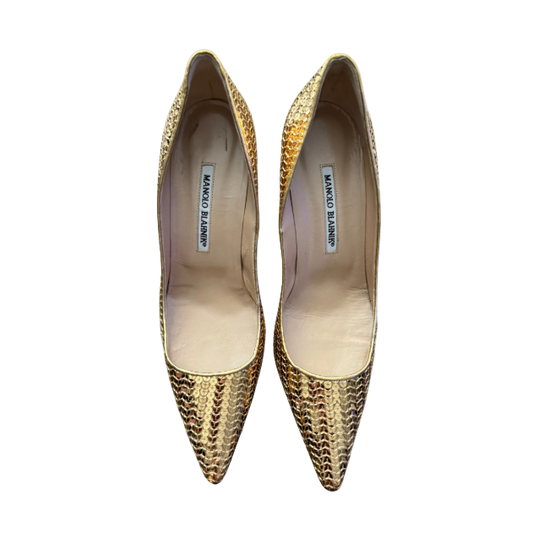 Manolo Blahnik Gold Sequin Pumps