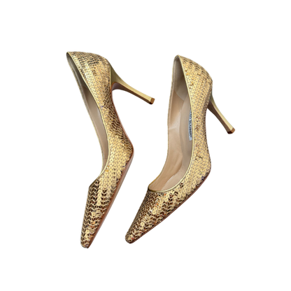 Manolo Blahnik Gold Sequin Pumps