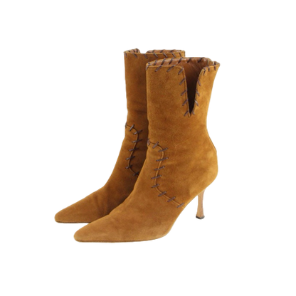 Manolo Blahnik Suede Camel Short Boots