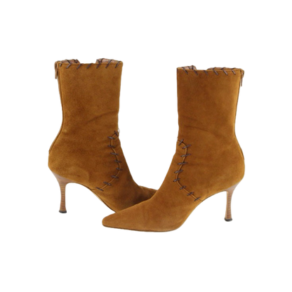 Manolo Blahnik Suede Camel Short Boots
