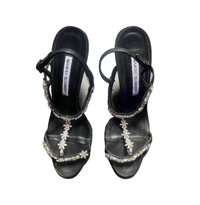 Manolo Blahnik Rhinestone Flower Sandals