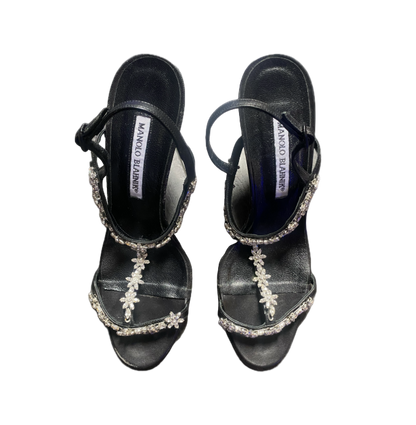 Manolo Blahnik Rhinestone Flower Sandals