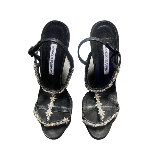 Manolo Blahnik Rhinestone Flower Sandals