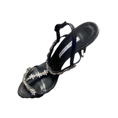 Manolo Blahnik Rhinestone Flower Sandals