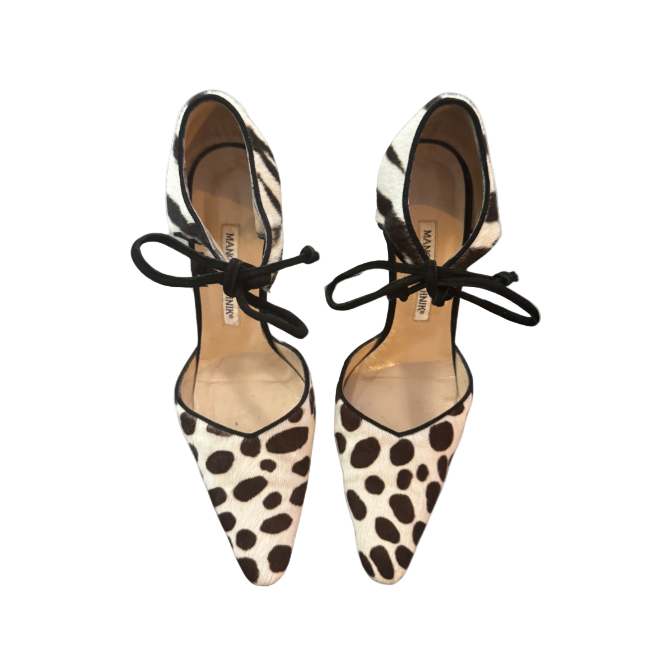 Manolo Blahnik Giraffe & Zebra Print Pony Hair Heels