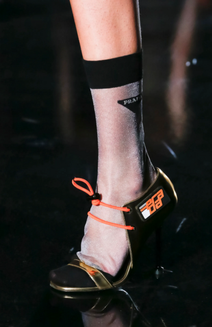 Prada Silver Techno Sport Lace-Up Heels with Neon Green Cord