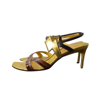 Miu Miu Gold Lightning Bolt Sandal Heels