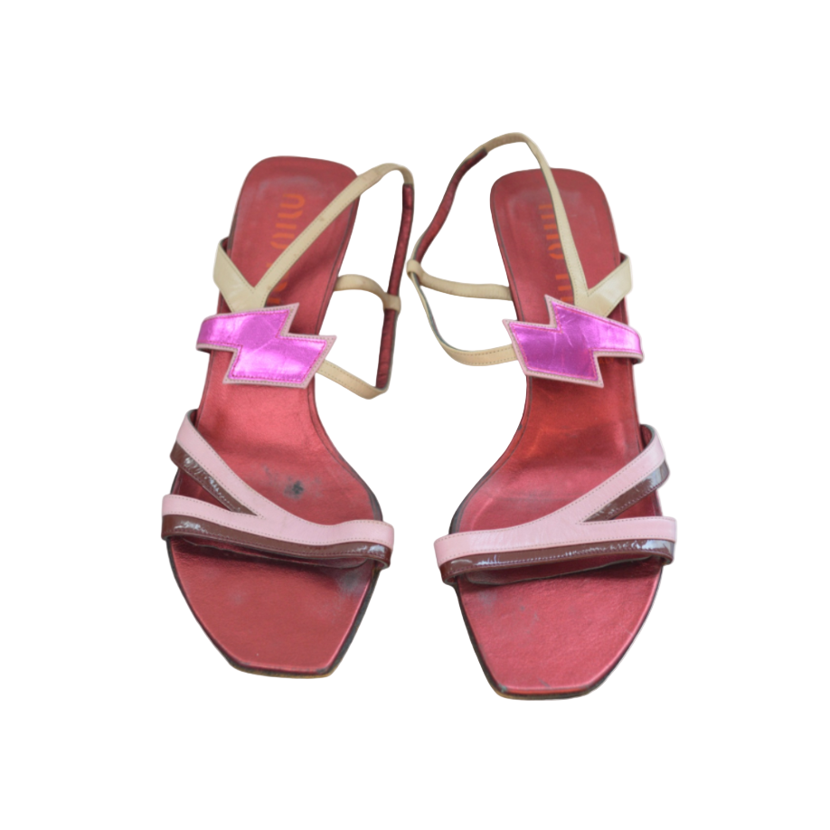 Miu Miu Pink Lightning Bolt Sandal Heels