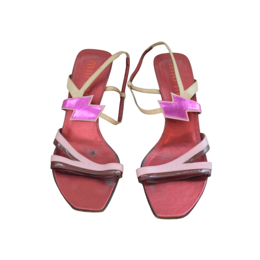 Miu Miu Pink Lightning Bolt Sandal Heels