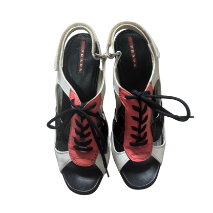 Prada Linea Rossa Leather Lace Up Sneaker Heels