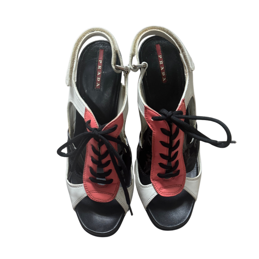 Prada Linea Rossa Leather Lace Up Sneaker Heels