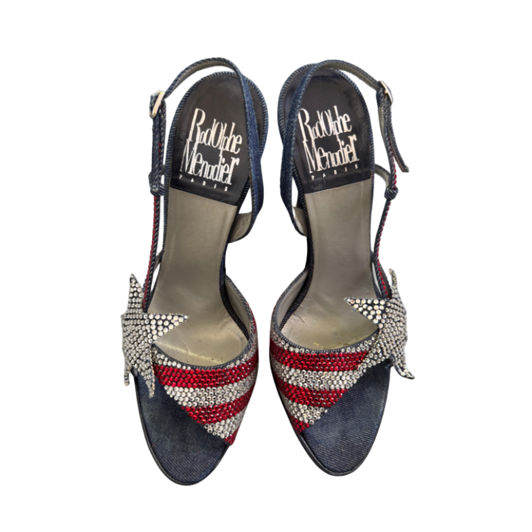 Rodolphe Menudier American Flag Rhinestone Sandal Heels