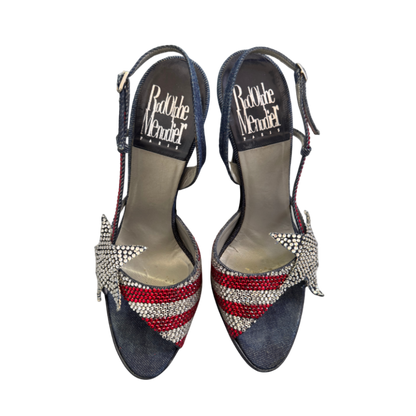 Rodolphe Menudier American Flag Rhinestone Sandal Heels