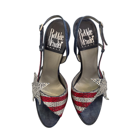 Rodolphe Menudier American Flag Rhinestone Sandal Heels