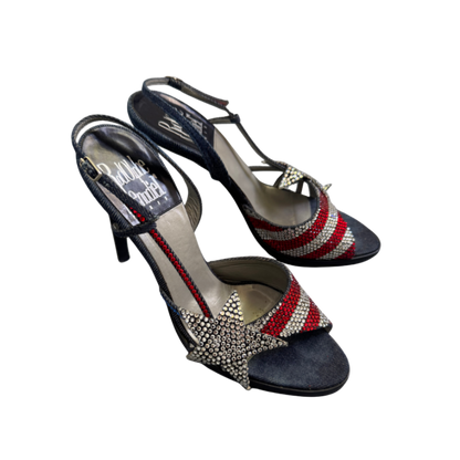 Rodolphe Menudier American Flag Rhinestone Sandal Heels