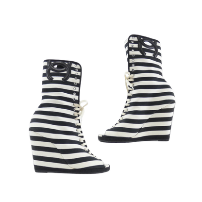 Chanel Cruise Striped Open-Toed Sneaker Boots
