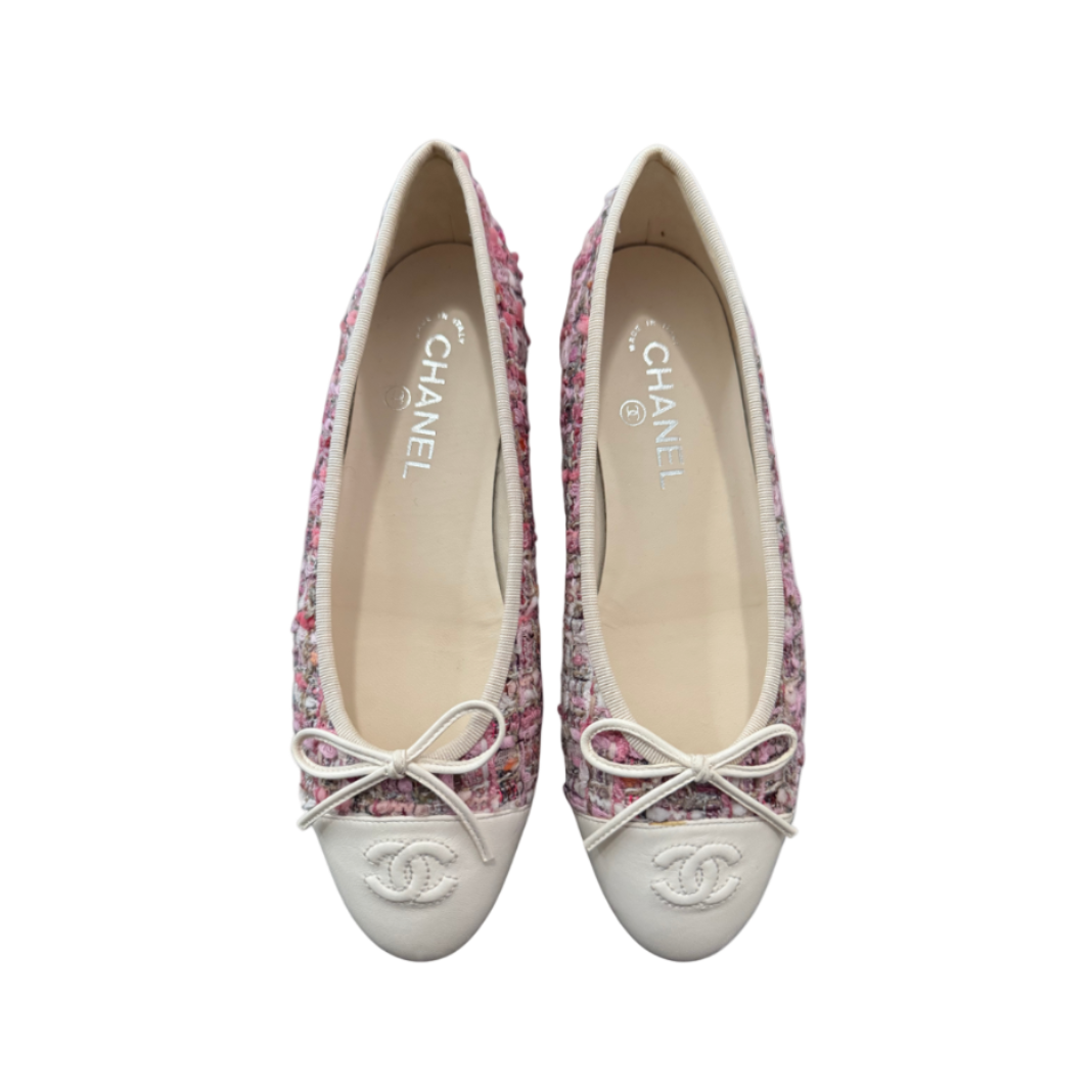 Chanel Pink Tweed Ballet Flats