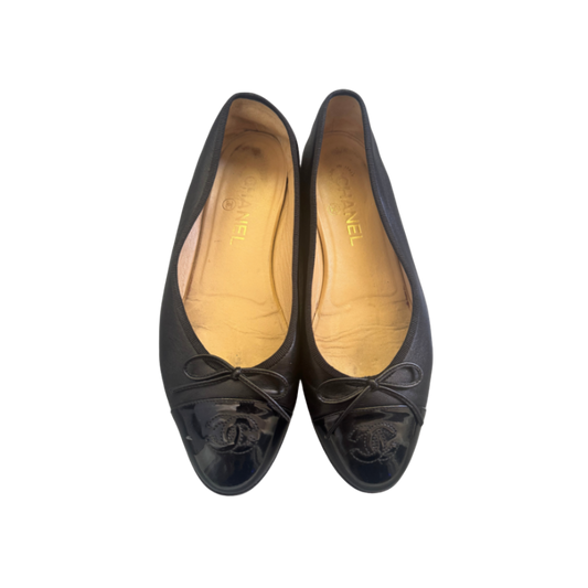 Chanel Black Leather Ballet Flats