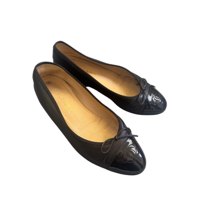 Chanel Black Leather Ballet Flats