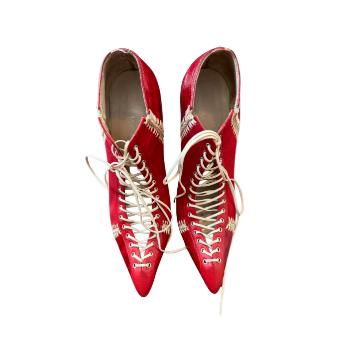Gianni Versace Canvas & Eel Skin Lace-Up Heels