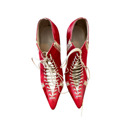 Gianni Versace Canvas & Eel Skin Lace-Up Heels