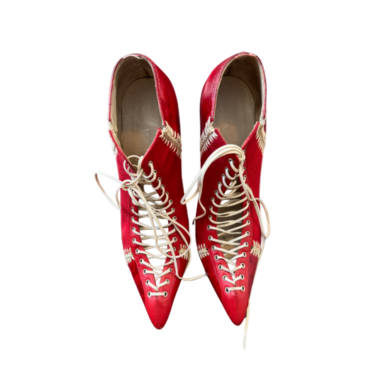 Gianni Versace Canvas & Eel Skin Lace-Up Heels