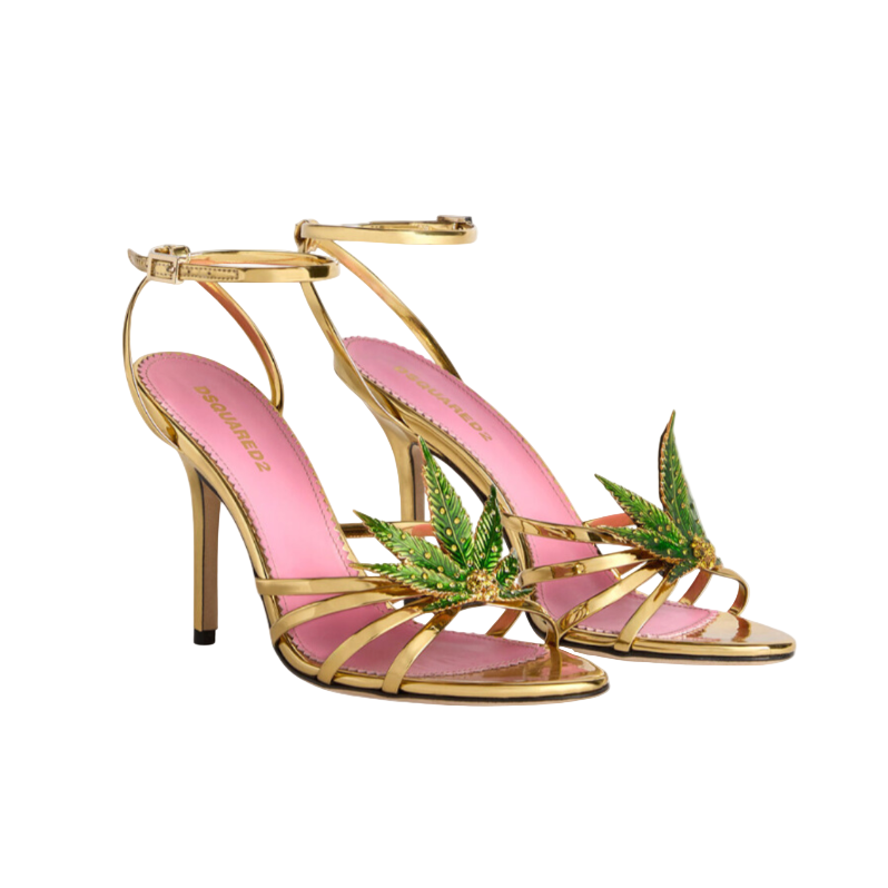 Dsquared² MARIJA Gold Sandals w/ Jewel Leaf