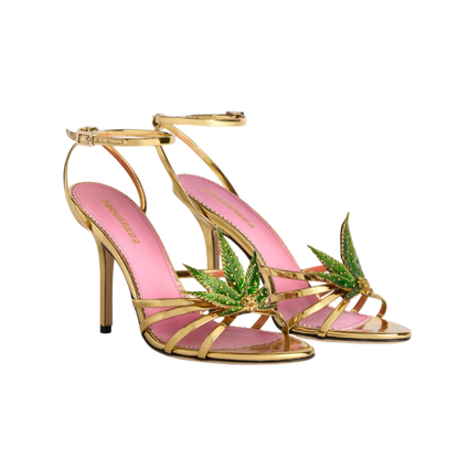 Dsquared² MARIJA Gold Sandals w/ Jewel Leaf