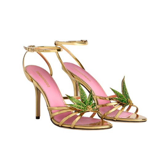 Dsquared² MARIJA Gold Sandals w/ Jewel Leaf