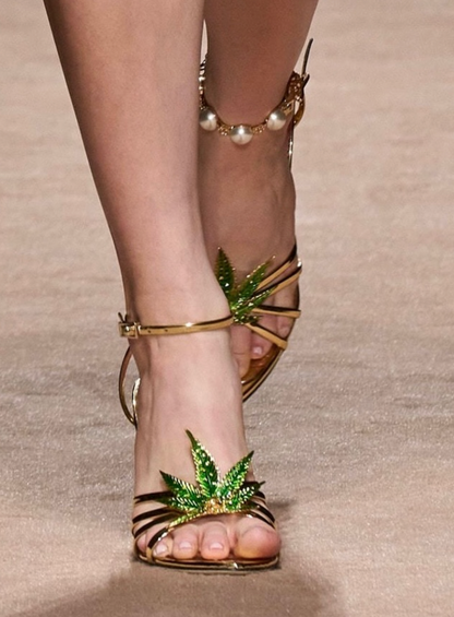 Dsquared² MARIJA Gold Sandals w/ Jewel Leaf