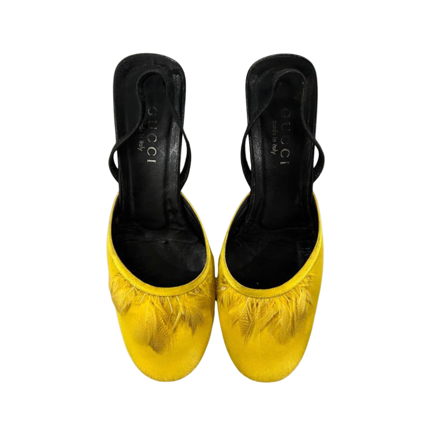 Gucci Yellow Peacock Feather Mules