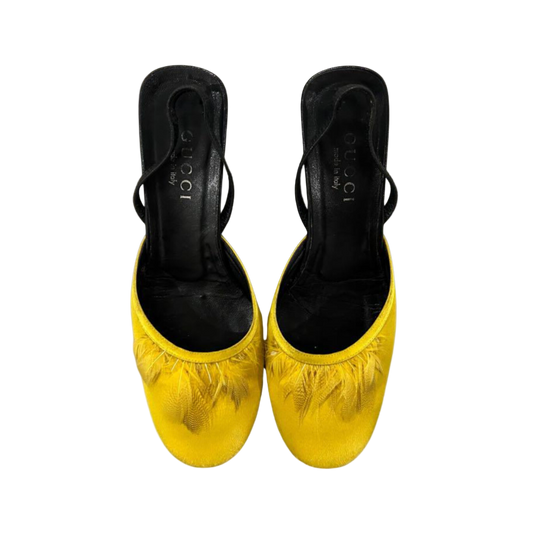 Gucci Yellow Peacock Feather Mules