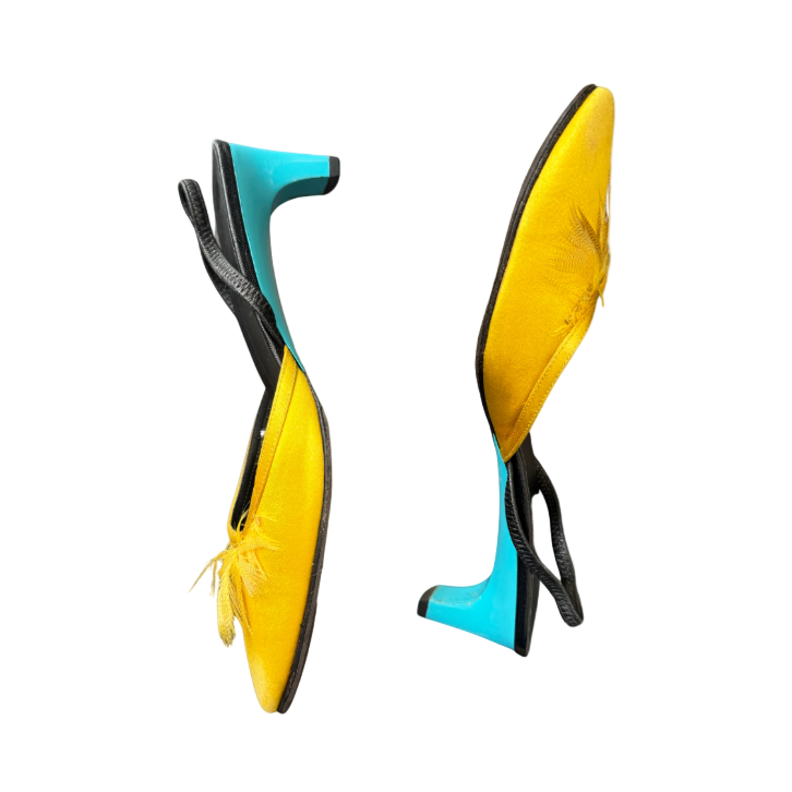 Gucci Yellow Peacock Feather Mules