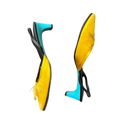 Gucci Yellow Peacock Feather Mules