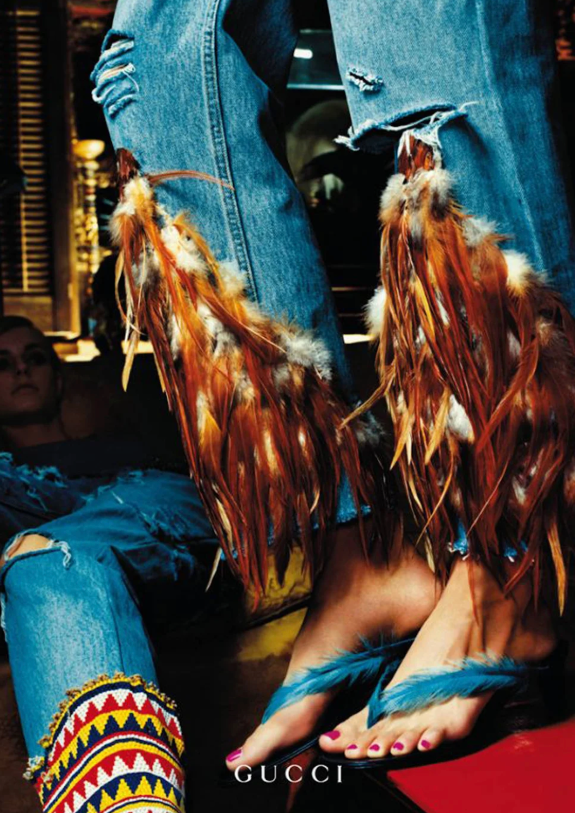 Gucci Black Peacock Feather Sandal Heels
