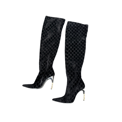 Gucci Logo Velvet Thigh High Boots