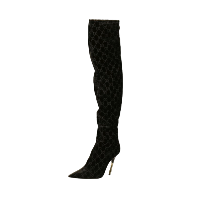 Gucci Logo Velvet Thigh High Boots