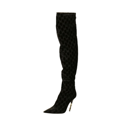 Gucci Logo Velvet Thigh High Boots